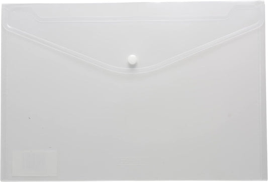 A4 recycled clear plastic wallet with press stud poppers, Eco-Eco Stationery, 50% recycled material, 310x238mm, pack of 5