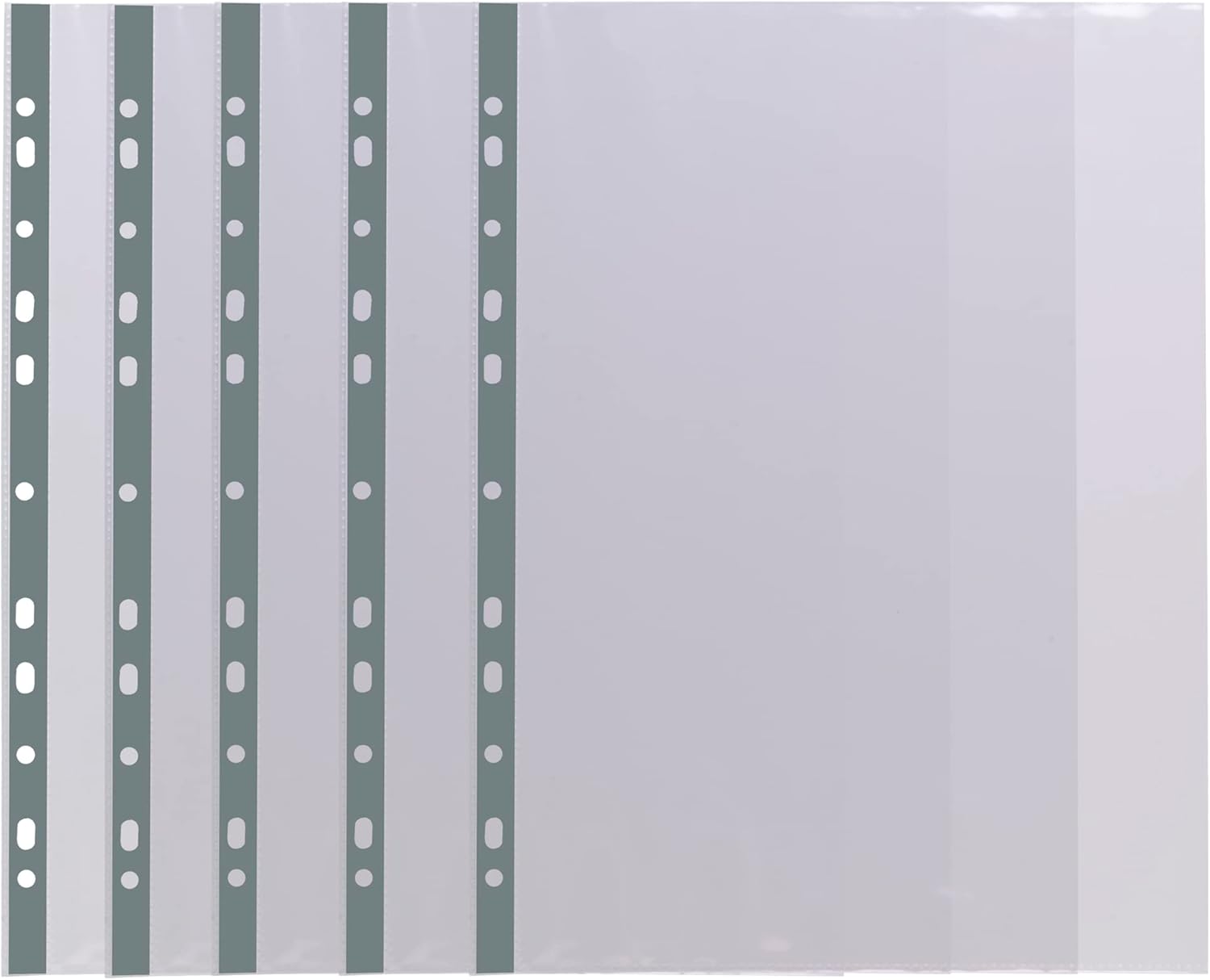 Pack of 100 A4 recycled multi-punched plastic pockets from Eco-Eco Stationery, 90 microns thick, durable and eco-friendly.