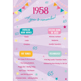 2023 Female Age 65 Milestone Birthday Card - 65th Birthday Balloons and Present - Born in 1958 Year You Were Born - Embossed with Gold Foil