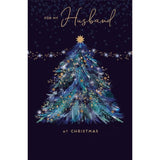 UK Greetings Husband Christmas Card - Blue Christmas Tree and Gold Stars with Foil and Embellished Details - Eco-Friendly, 228 x 148mm