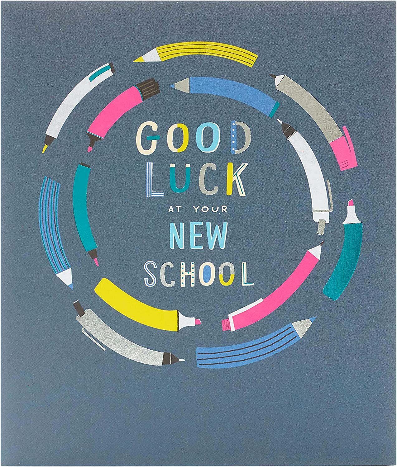 Neon Pencils New School Good Luck Card