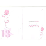 Sparkling Wishes 13th Birthday Card for Wonderful Daughter - Pink Glitter & Balloons