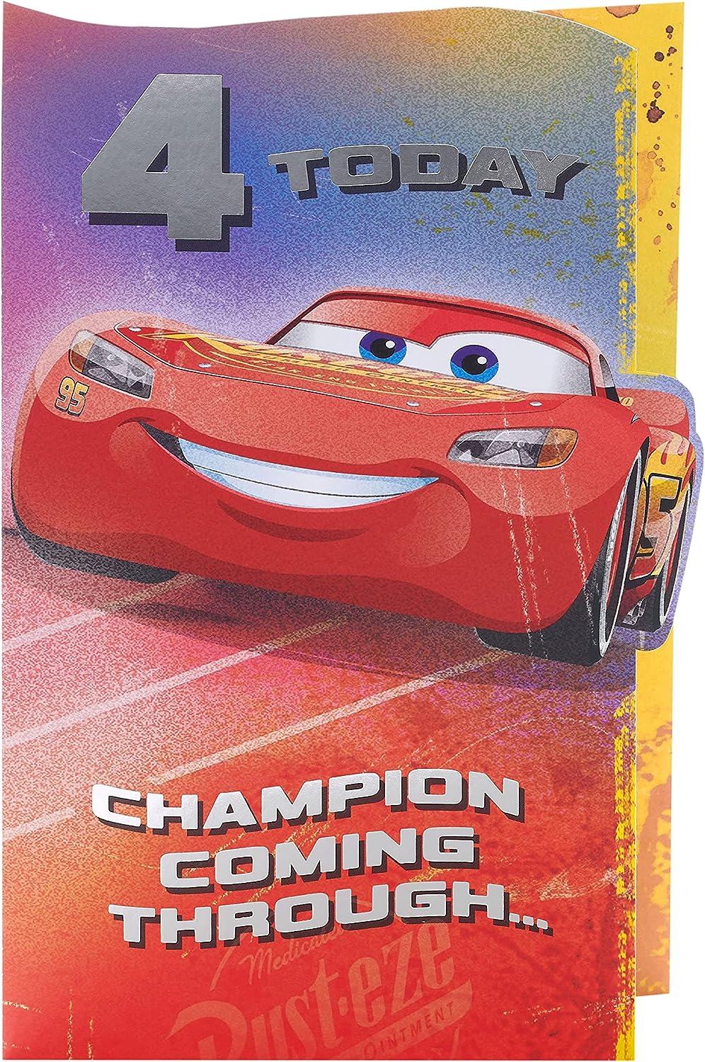 Disney 4th Birthday Card For Him/Boy With Envelope - Cars Design With Lightning McQueen