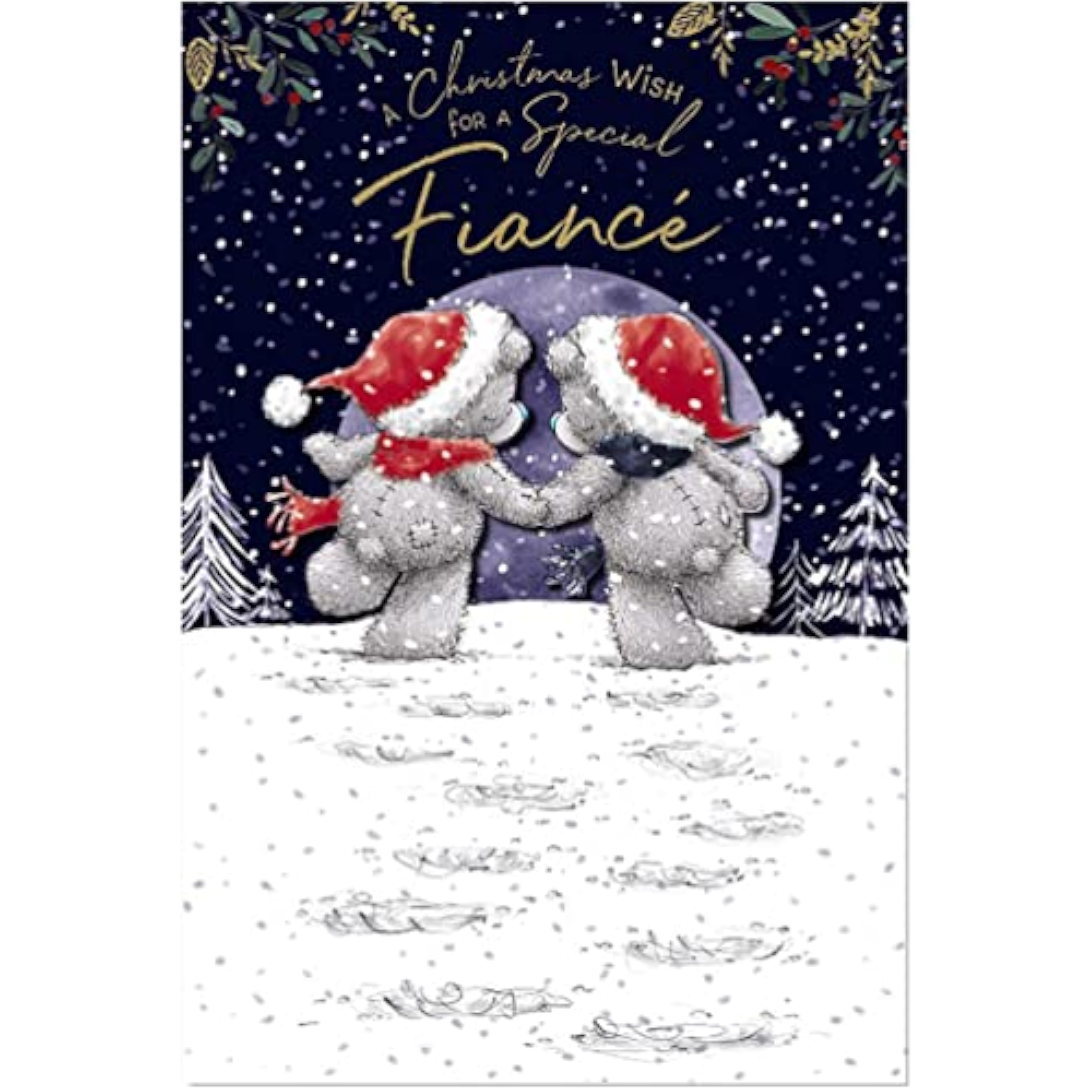 Bears Holding Paws In Hats Special Fiancé Bears Christmas Card