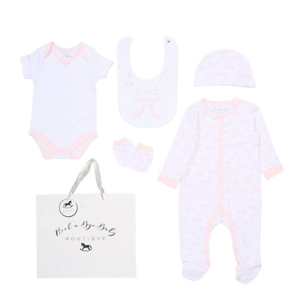 Send It By White & Pink Bow 5 Piece Set