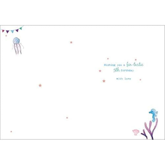 Colorful Magical Mermaid 5th birthday greeting card for girl by GBCC, featuring whimsical mermaid and ocean scene design.