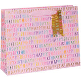 Pink Glick Luxury Gift Bag with happy birthday landscape design, measuring 275x355x100 mm, perfect for special occasions