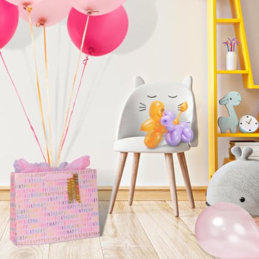 Pink Glick Luxury Happy Birthday gift bag with landscape birthday design, measuring 275x355x100 mm, made by GLK.
