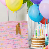 Pink Glick Luxury Gift Bag with Happy Birthday landscape design, measuring 275x355x100mm, perfect for special gift presentation.