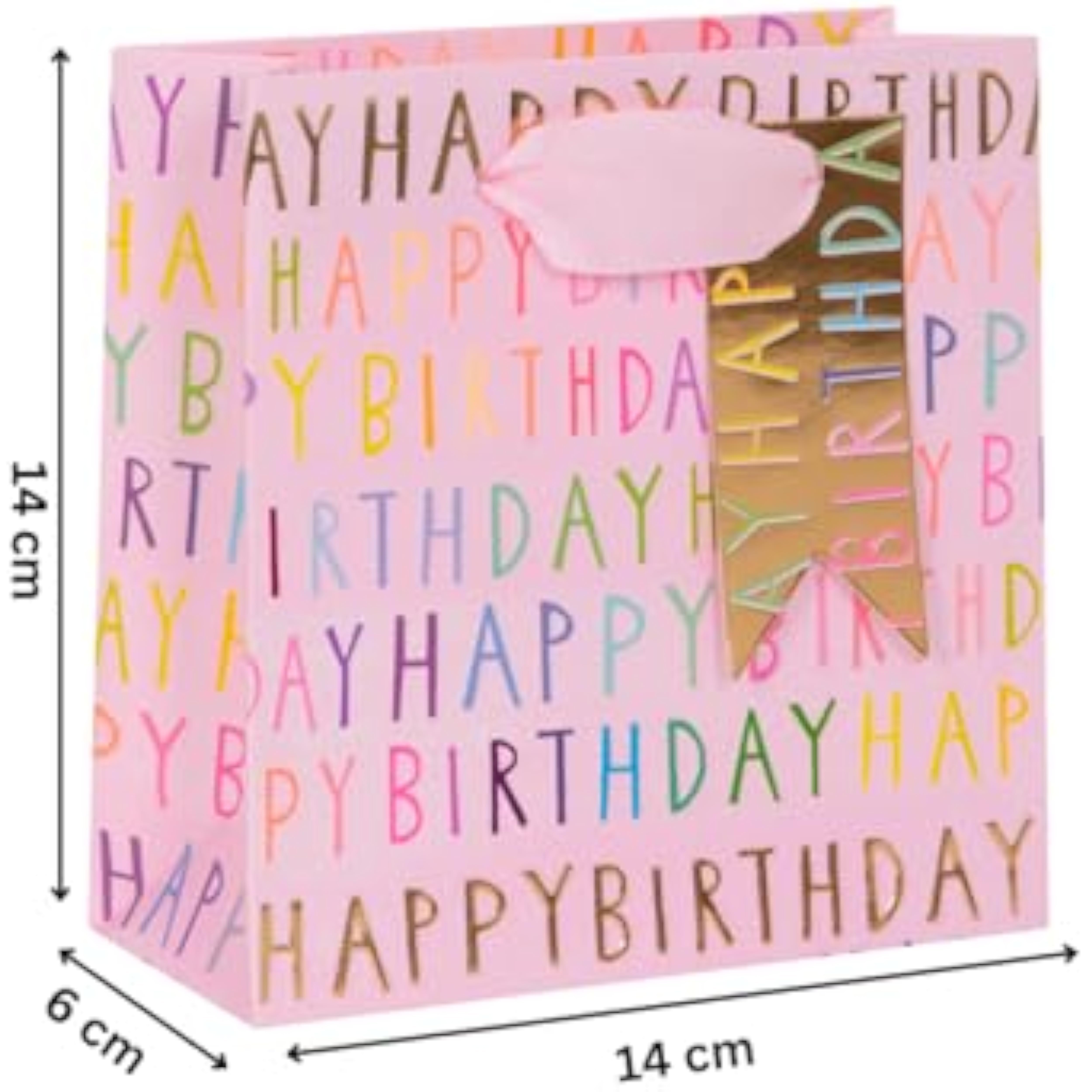 Pink luxury gift bag with "Happy Birthday" design by GLK, featuring elegant patterns and sturdy handles for special celebrations.