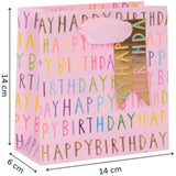 Pink luxury gift bag with "Happy Birthday" design by GLK, featuring elegant patterns and sturdy handles for special celebrations.