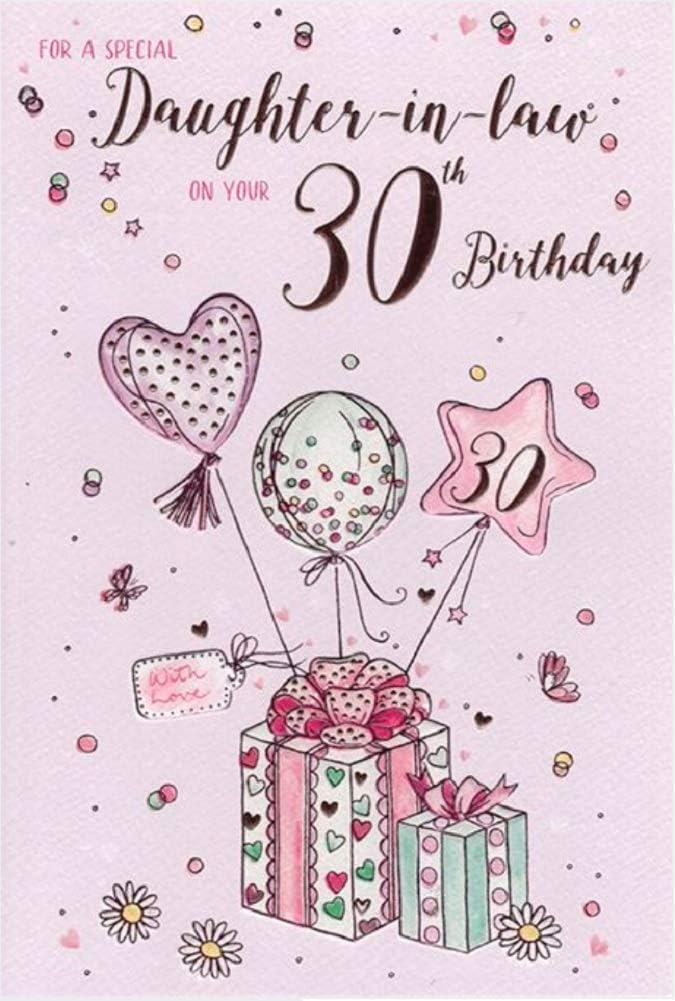 Joyful Milestone Wishes - Presents and Balloons Foil Finish Daughter-in-Law 30th Birthday Card