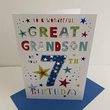 Wonderful Great Grandson 7 Today Age 7 Birthday Card - Stars