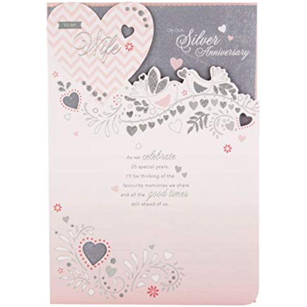 Silver anniversary greeting card with glitter finish for wives, featuring elegant design from Hallmark's 25th celebration collection.