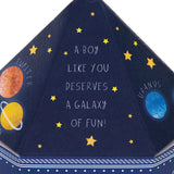 Hallmark Blast Off 3rd Birthday Pop-Out Card featuring colorful space-themed design and playful rocket illustrations.