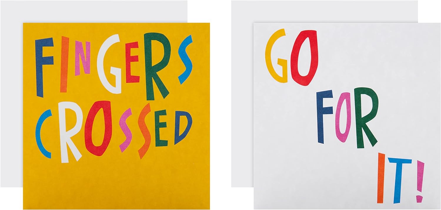 Pack of 10 Hallmark Good Luck cards with two bright, colorful designs, perfect for sending well wishes.