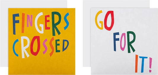 Pack of 10 Hallmark Good Luck cards with two bright, colorful designs, perfect for sending well wishes.