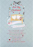 Hallmark anniversary card for husband featuring classic illustrated design with heartfelt verse and romantic imagery.