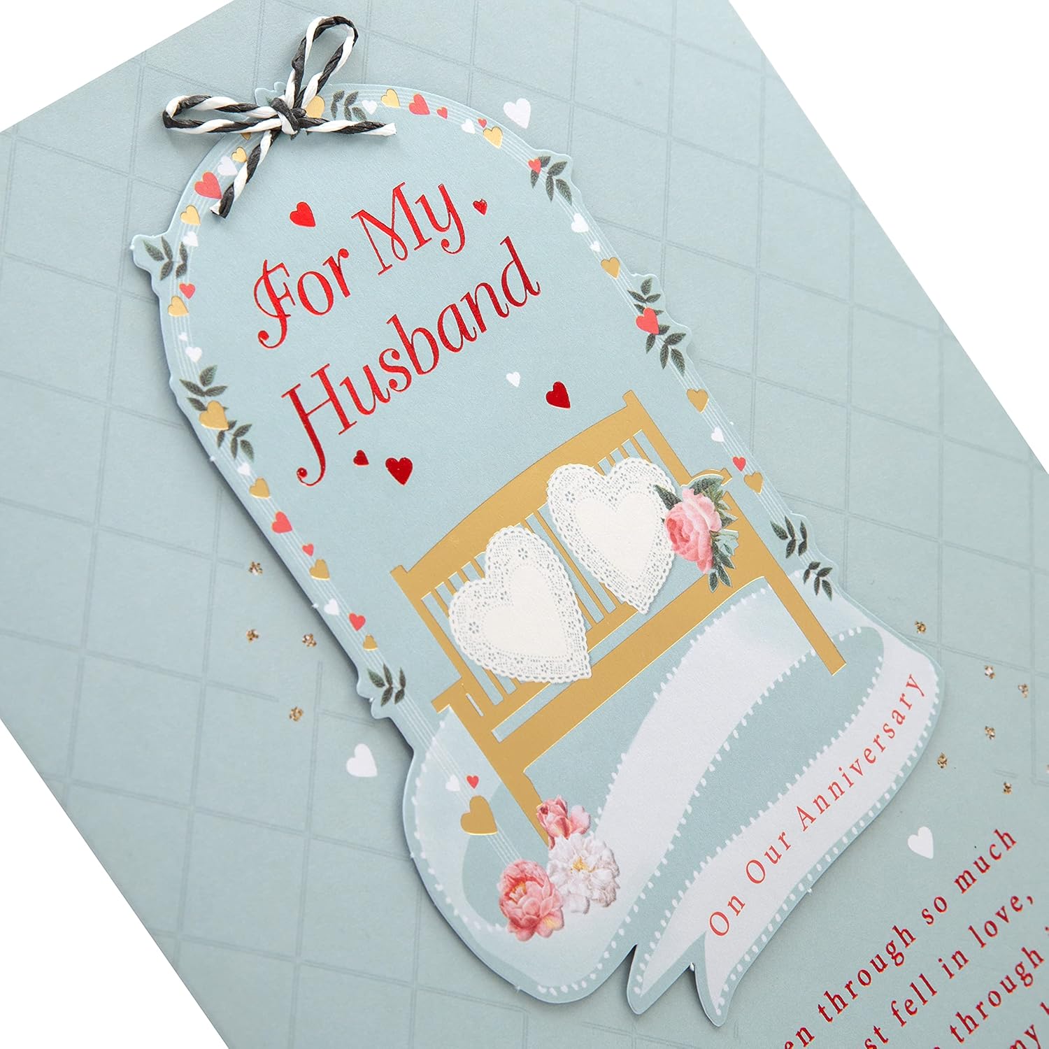 Hallmark anniversary card for husband featuring a classic illustrated design with heartfelt verse and romantic imagery.