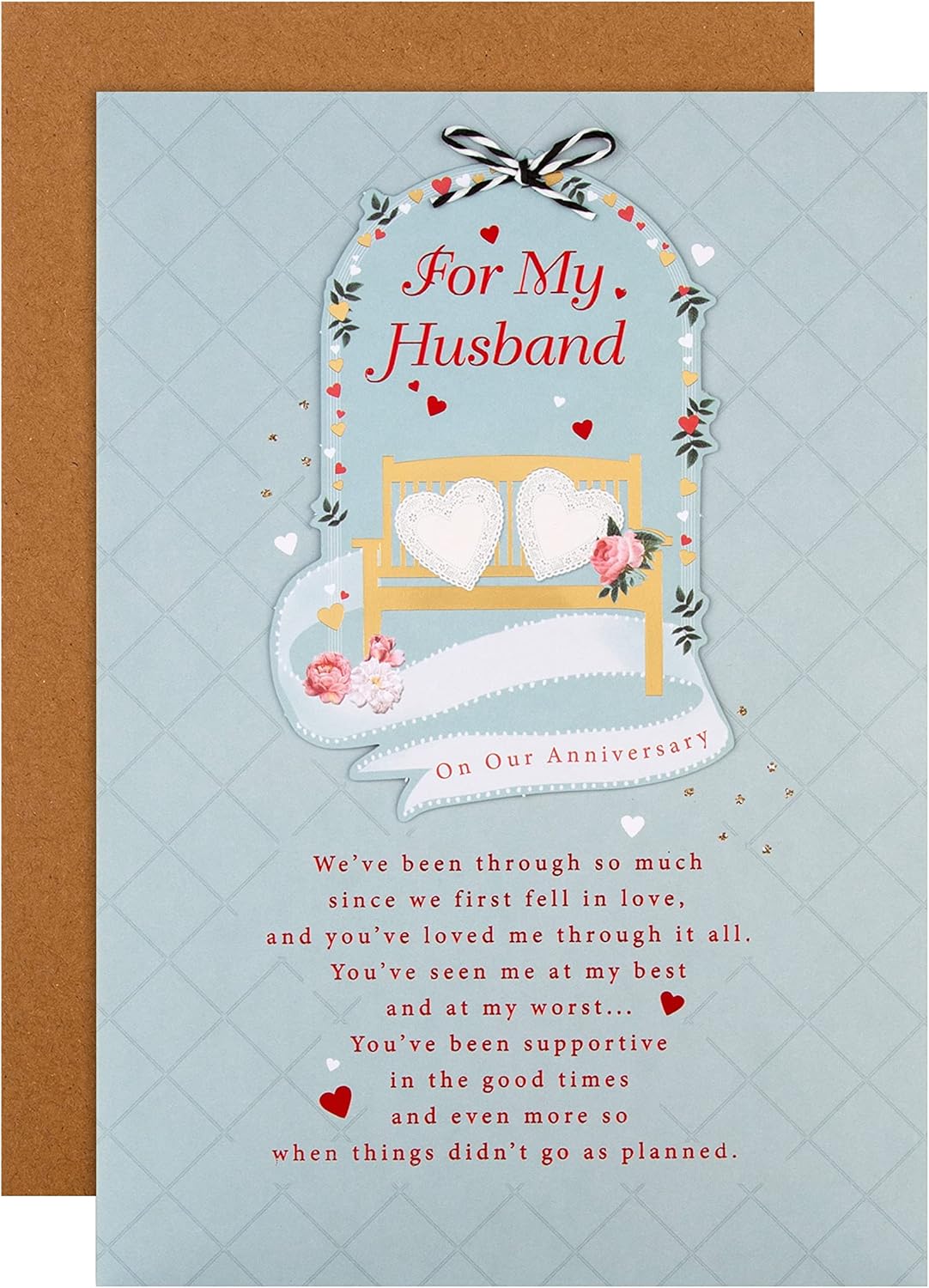 Hallmark anniversary card for husband featuring classic illustrated design and heartfelt verse on the front.