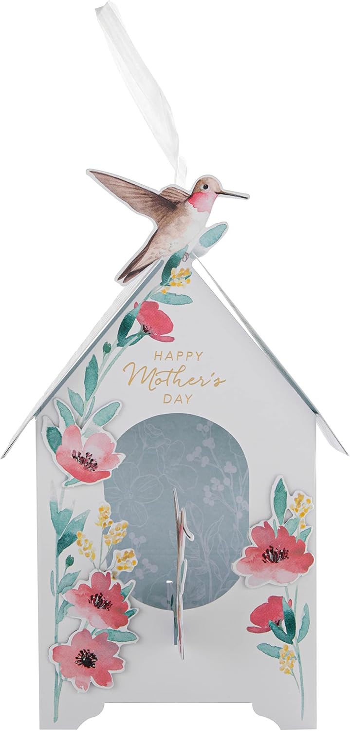 Hallmark Modern 3D Birdhouse Mother’s Day card with a stylish pop-up design featuring a colorful birdhouse and flowers.