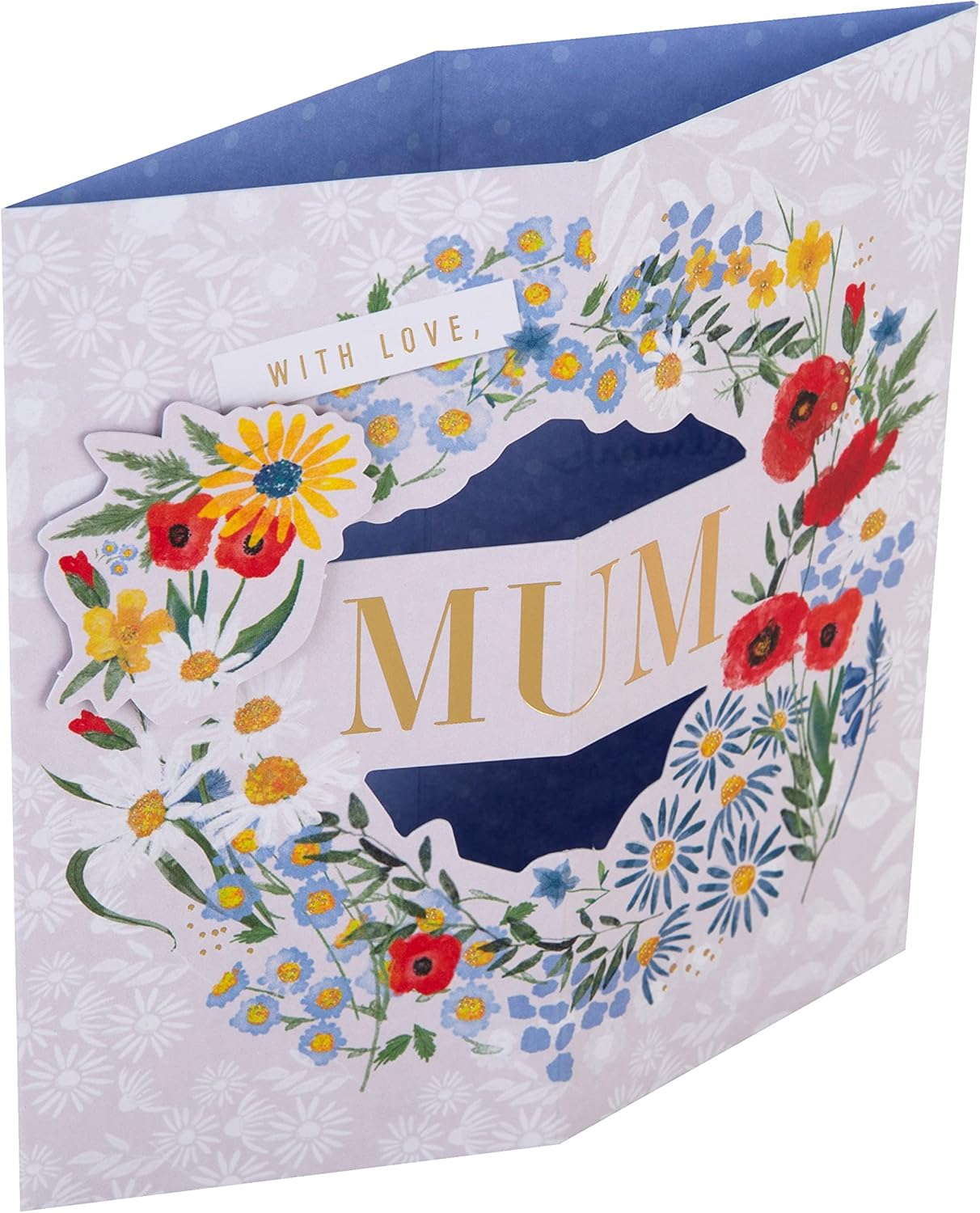 Hallmark pop-up 3D flower wreath Mother’s Day card featuring vibrant, elegant floral design and heartfelt greeting.