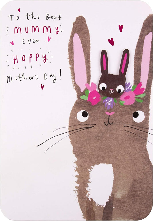 Hallmark "To The Best Mummy Ever" Mother's Day card featuring a cute bunny design and colorful floral accents.