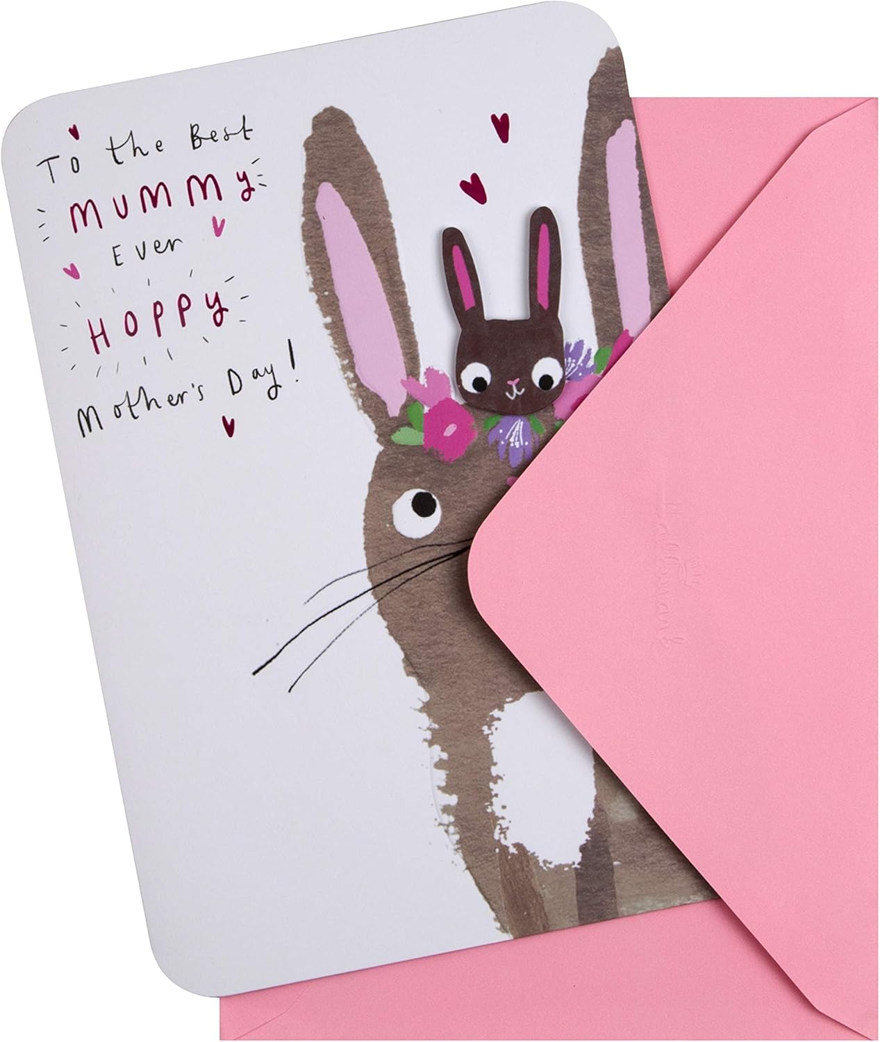 Hallmark Mother's Day card with cute bunny design, titled "To The Best Mummy Ever," featuring a hoppy, colorful illustration.