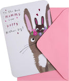Hallmark Mother's Day card with cute bunny design, titled "To The Best Mummy Ever," featuring a hoppy, colorful illustration.