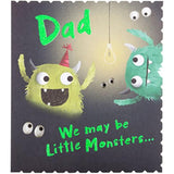 Hallmark Little Monsters Father’s Day Card with glitter finish, featuring colorful cartoon monsters and heartfelt message for dads.