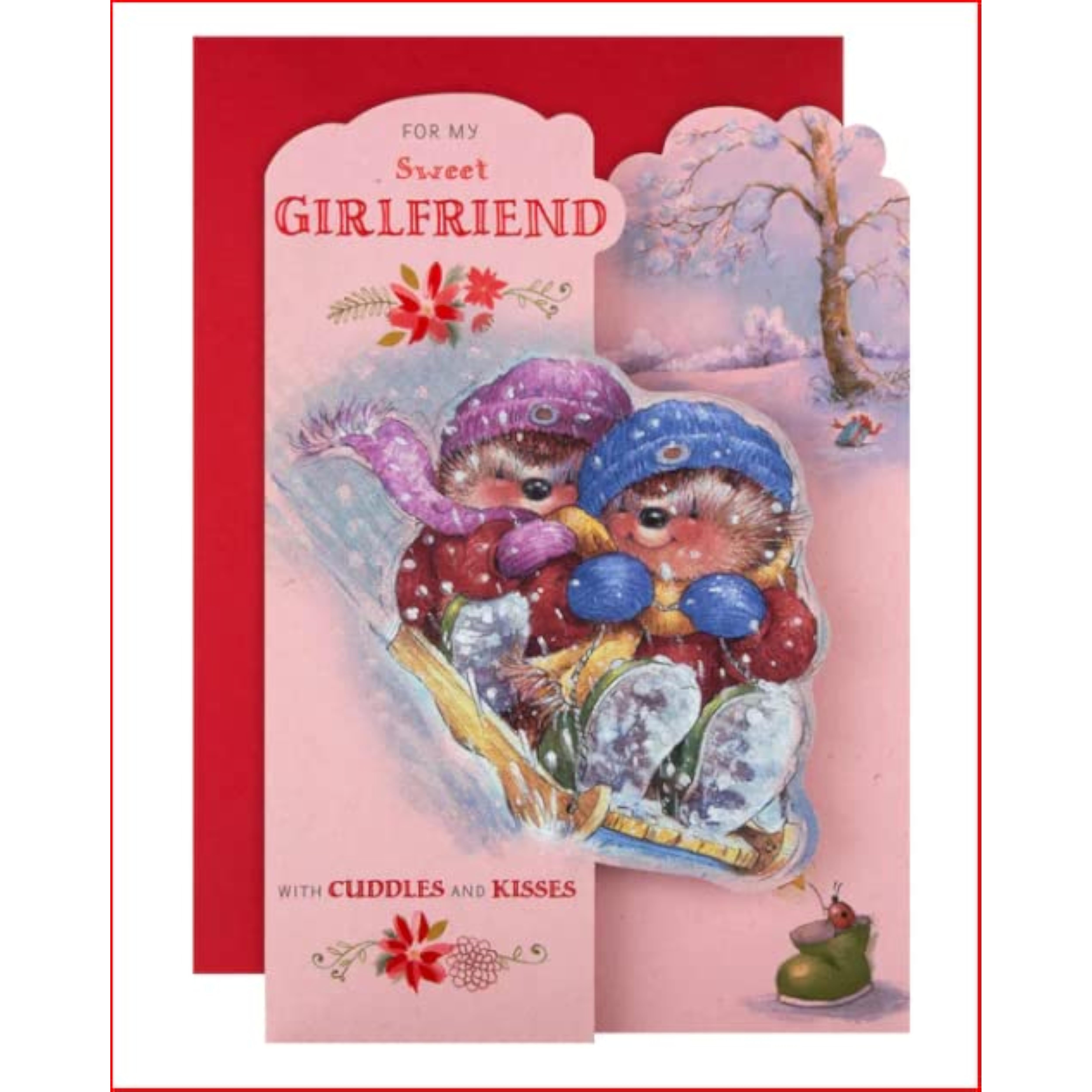 Hallmark 3D Cuddles & Kisses Girlfriend Love Card featuring a colorful, textured design with romantic 3D elements.