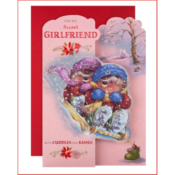 Hallmark 3D Cuddles & Kisses Girlfriend Love Card featuring a colorful, textured design with romantic 3D elements.