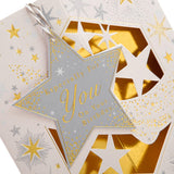 Hallmark 3D hanging star birthday greeting card with colorful design and festive star decoration inside.
