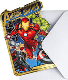 Hallmark Avengers Pop-Out Brother Birthday Card featuring Marvel characters and vibrant superhero design.