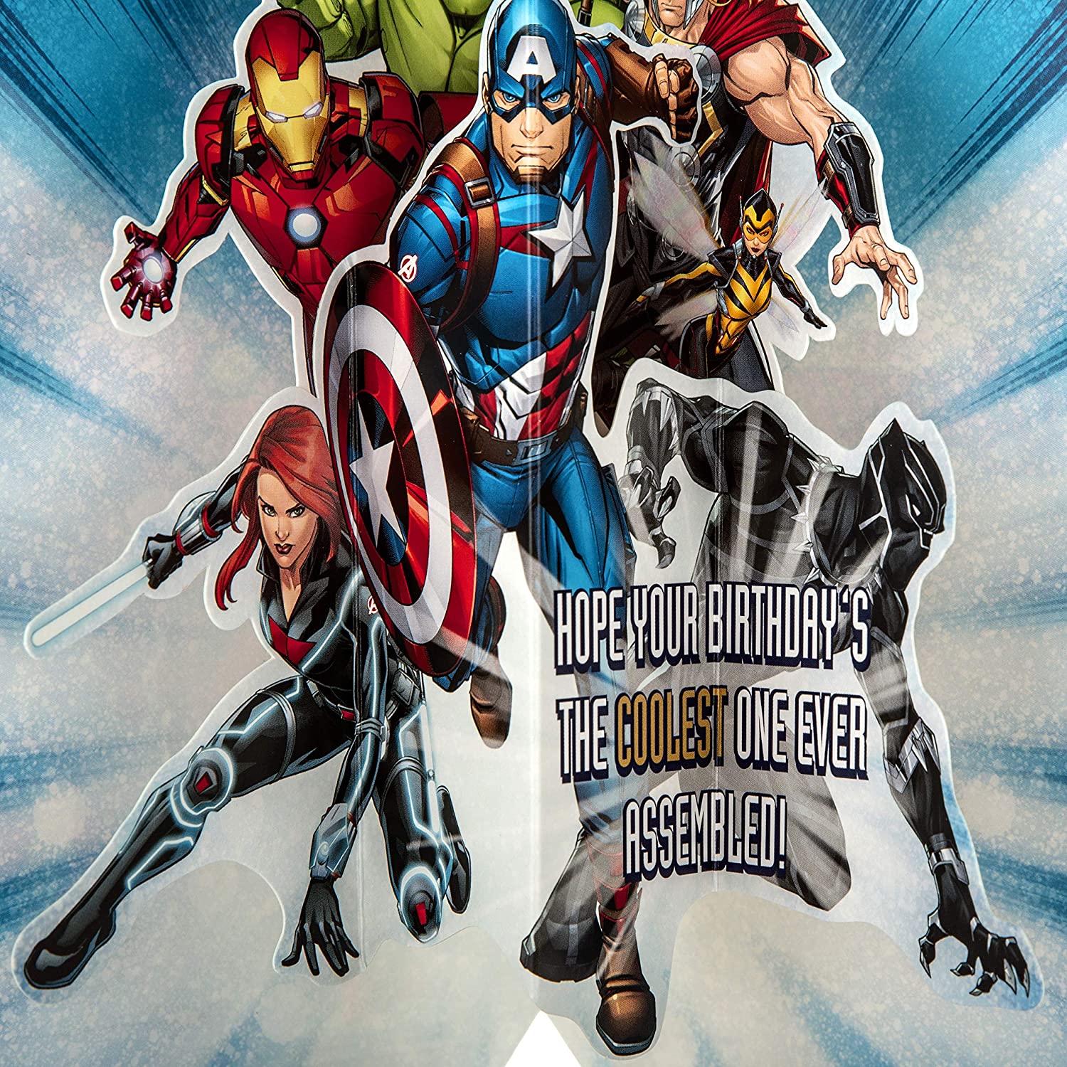 Hallmark Avengers Pop-Out Brother Birthday Card featuring Marvel characters and vibrant design for celebrating brothers.