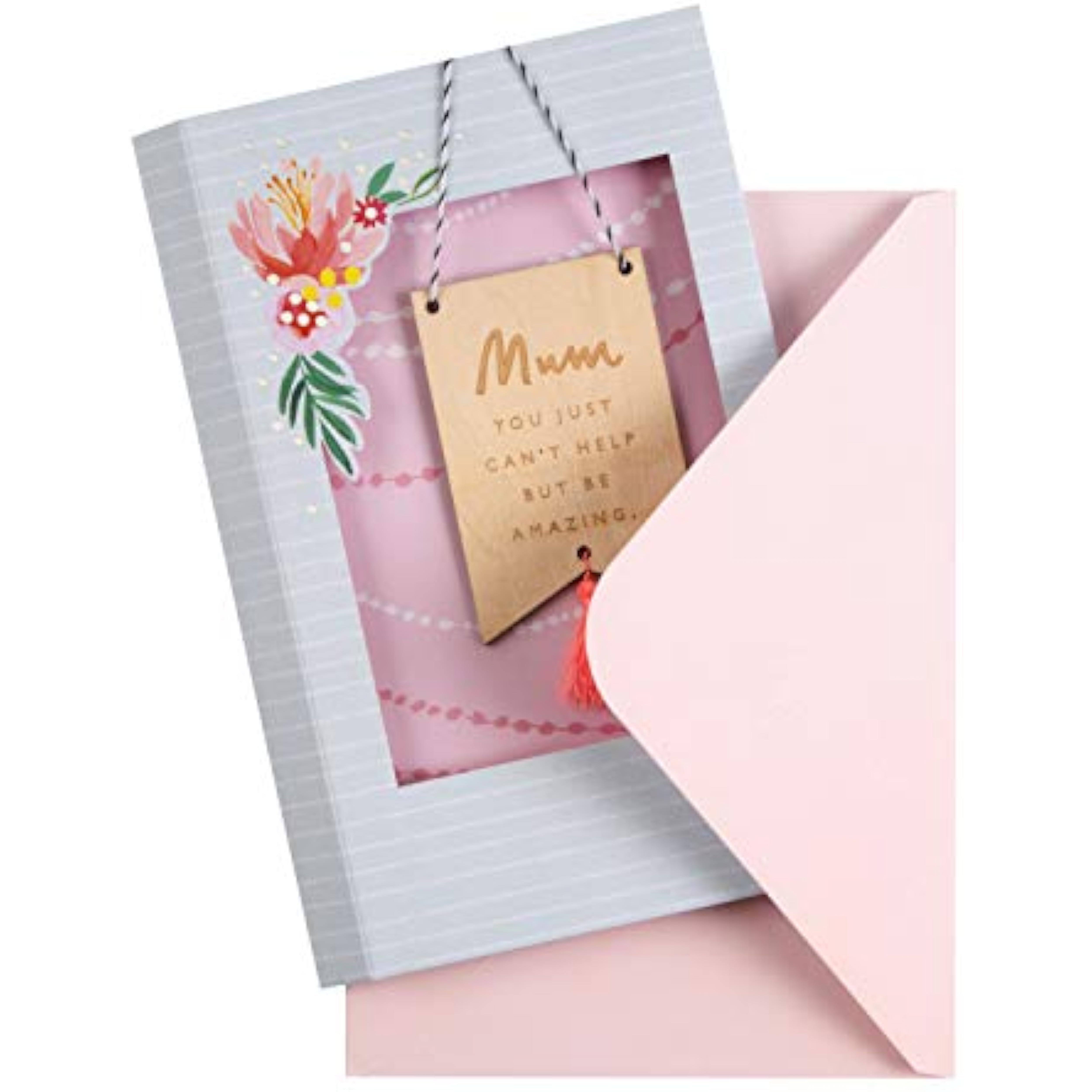 Hallmark birthday greeting card for mum with a wooden keepsake, featuring heartfelt design and decorative accents.