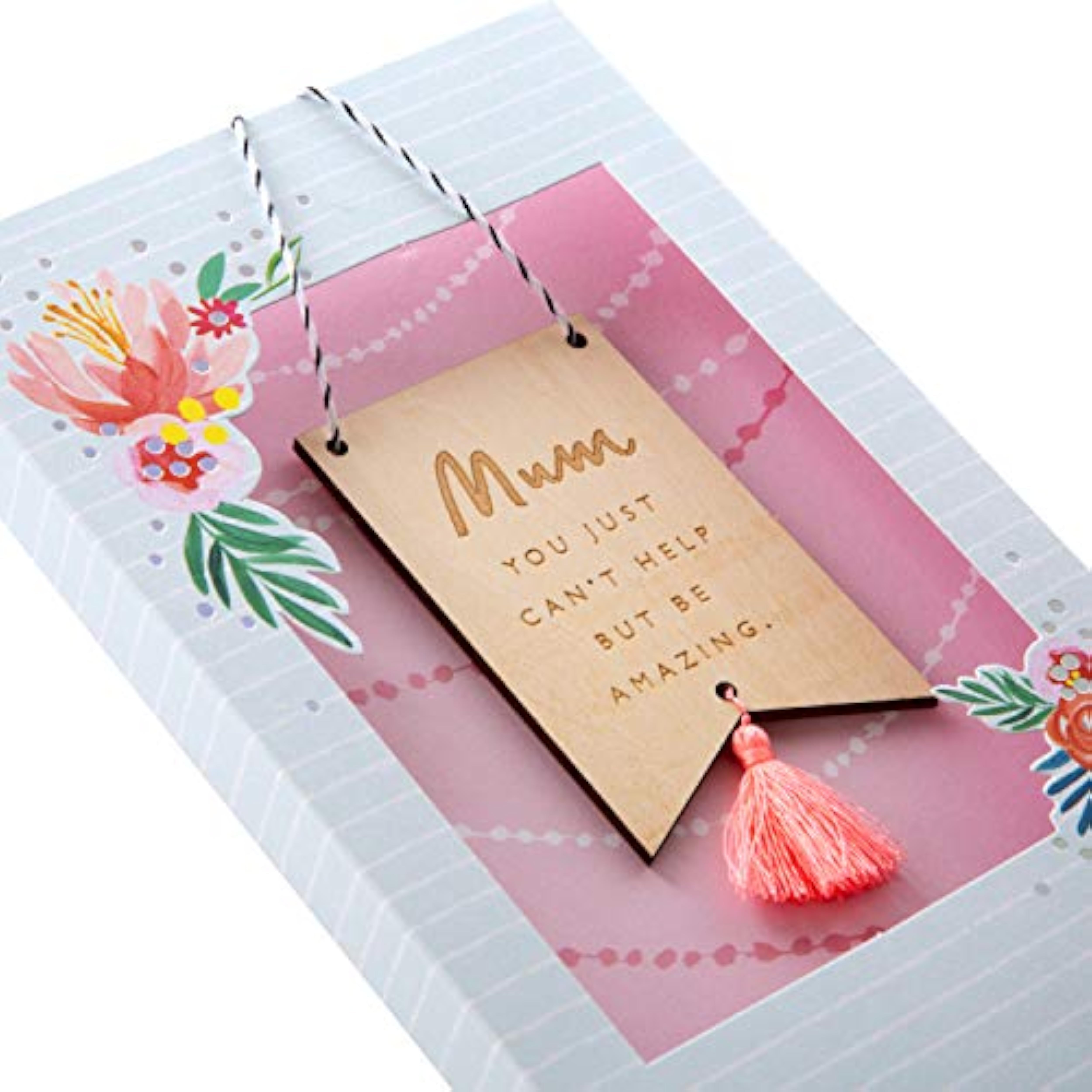 Hallmark birthday greeting card for mum featuring a wooden keepsake with heartfelt design and cheerful message.