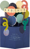 Hallmark Brother 3D balloons birthday greeting card with colorful balloon design and festive details.