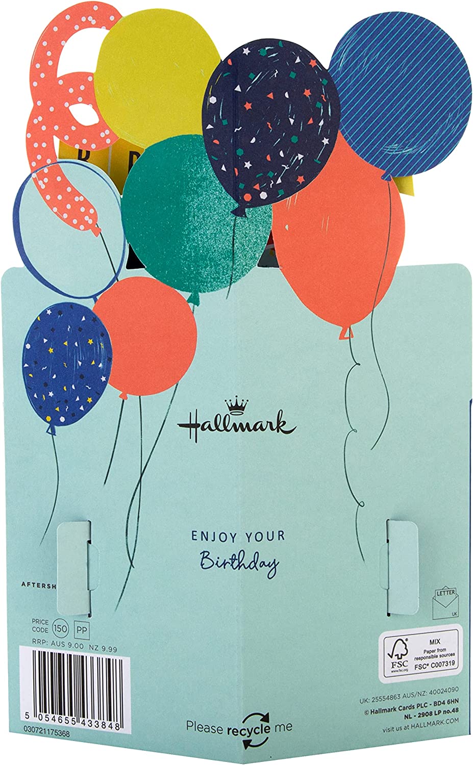 Hallmark Brother 3D balloons birthday greeting card with colorful 3D balloon illustrations and festive design.