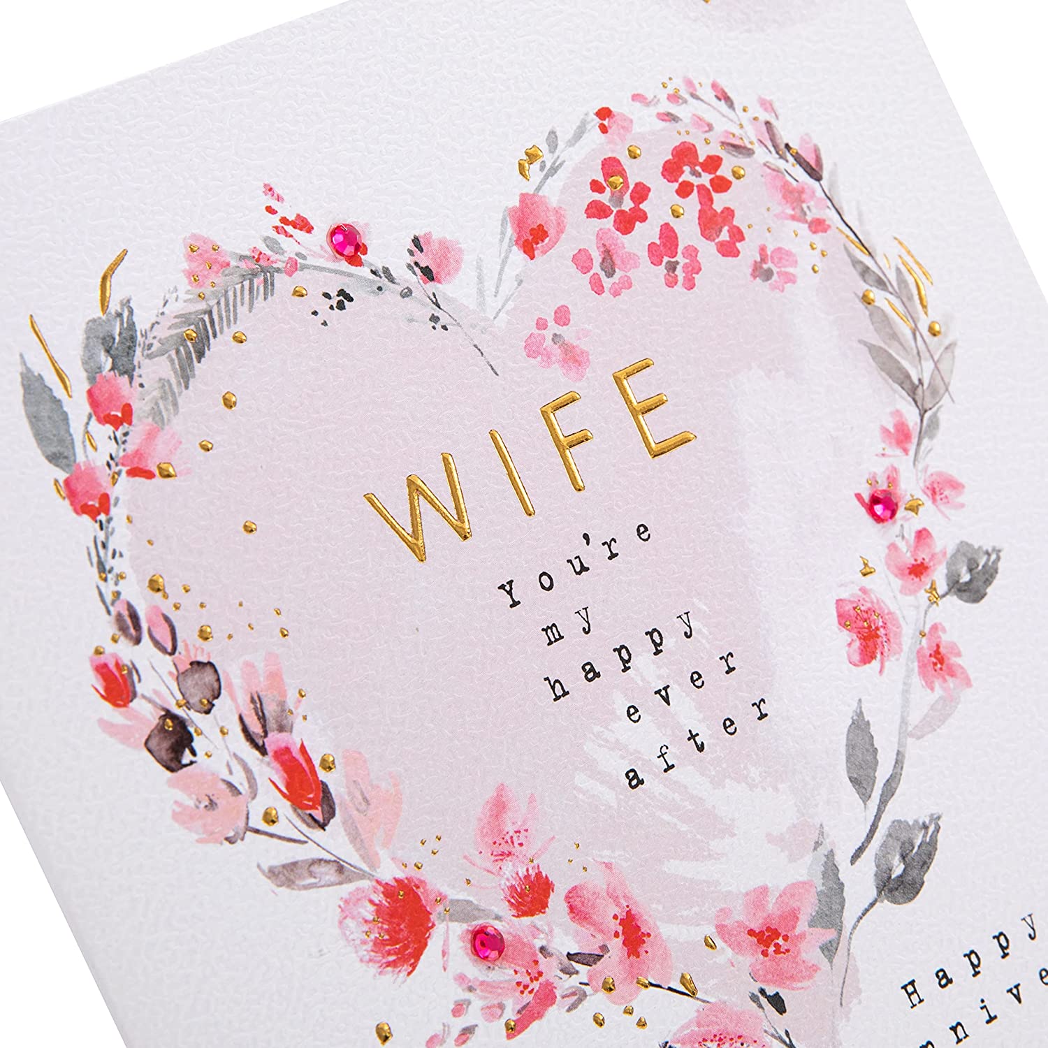 Hallmark contemporary floral heart anniversary greeting card for wife with colorful floral design and heartfelt message.