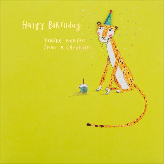 Contemporary Hallmark birthday greeting card featuring an illustrated cheetah design with colorful, modern artwork.