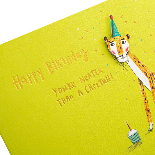 Contemporary illustrated cheetah design greeting card by Hallmark featuring vibrant artwork for birthday celebrations.