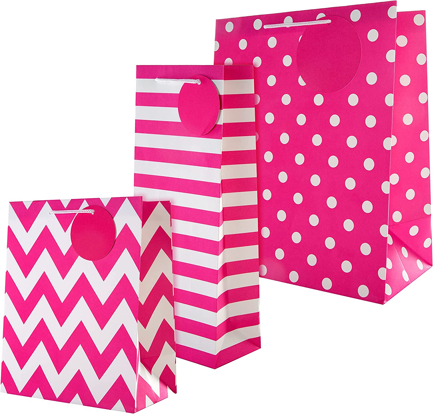 Hallmark contemporary pink gift bag bundle with matching greeting cards, featuring modern floral and geometric designs.