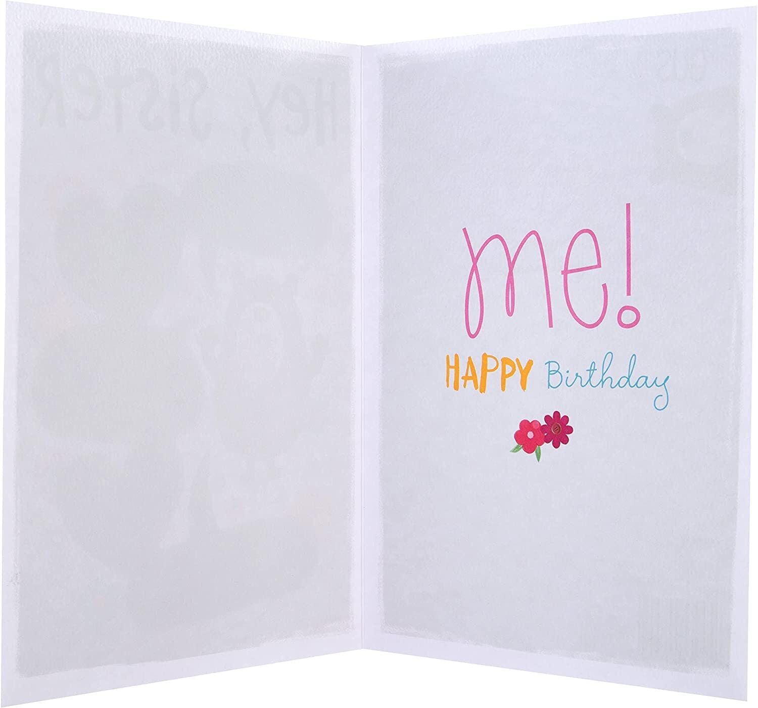 Hallmark Cute Sister Birthday Card featuring All About Gus with colorful illustrations and heartfelt message design.