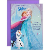 Hallmark Disney Frozen birthday greeting card for kids featuring Elsa and Anna with festive winter-themed designs.