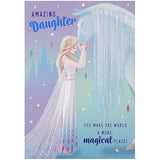Hallmark Disney Frozen daughter birthday greeting card with colorful Frozen-themed illustrations and festive design.