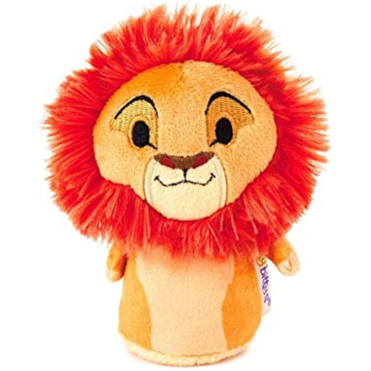 Hallmark greeting card featuring Disney's The Lion King Mufasa Itty Bitty soft toy design with vibrant lion imagery.
