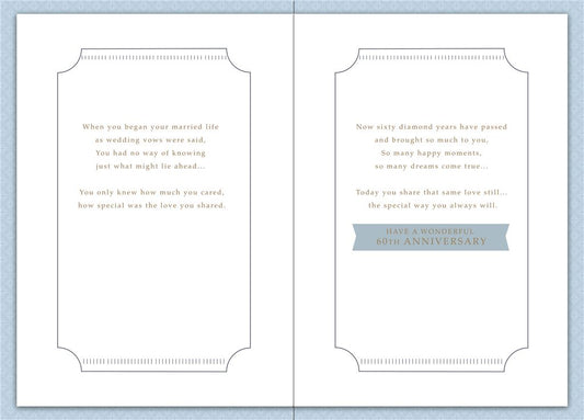 Hallmark elegant 60th diamond anniversary greeting card with gold accents, celebrating 60 years together in a sophisticated design.