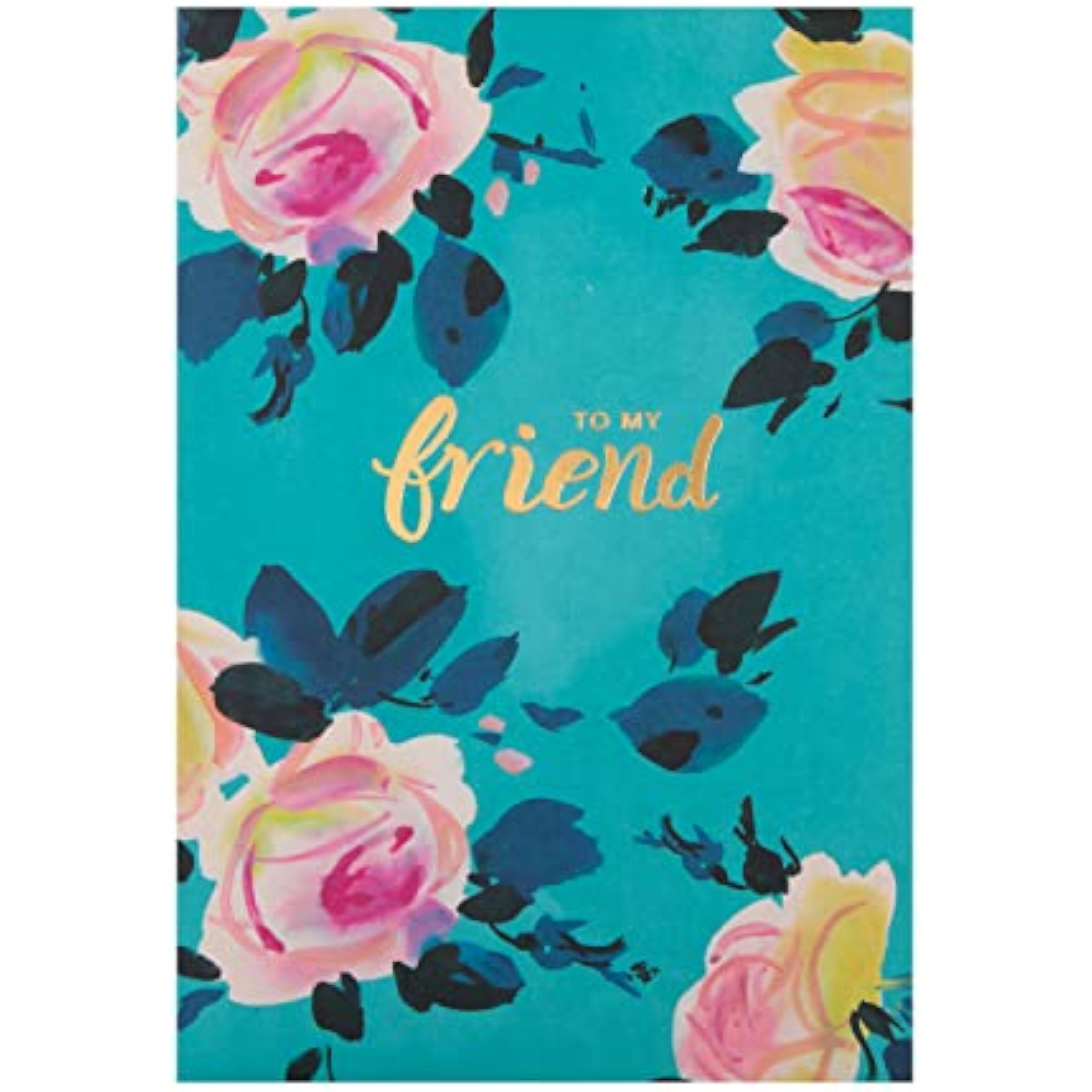 Hallmark elegant floral gold friendship birthday card with colorful flower design and gold accents on textured cardstock.