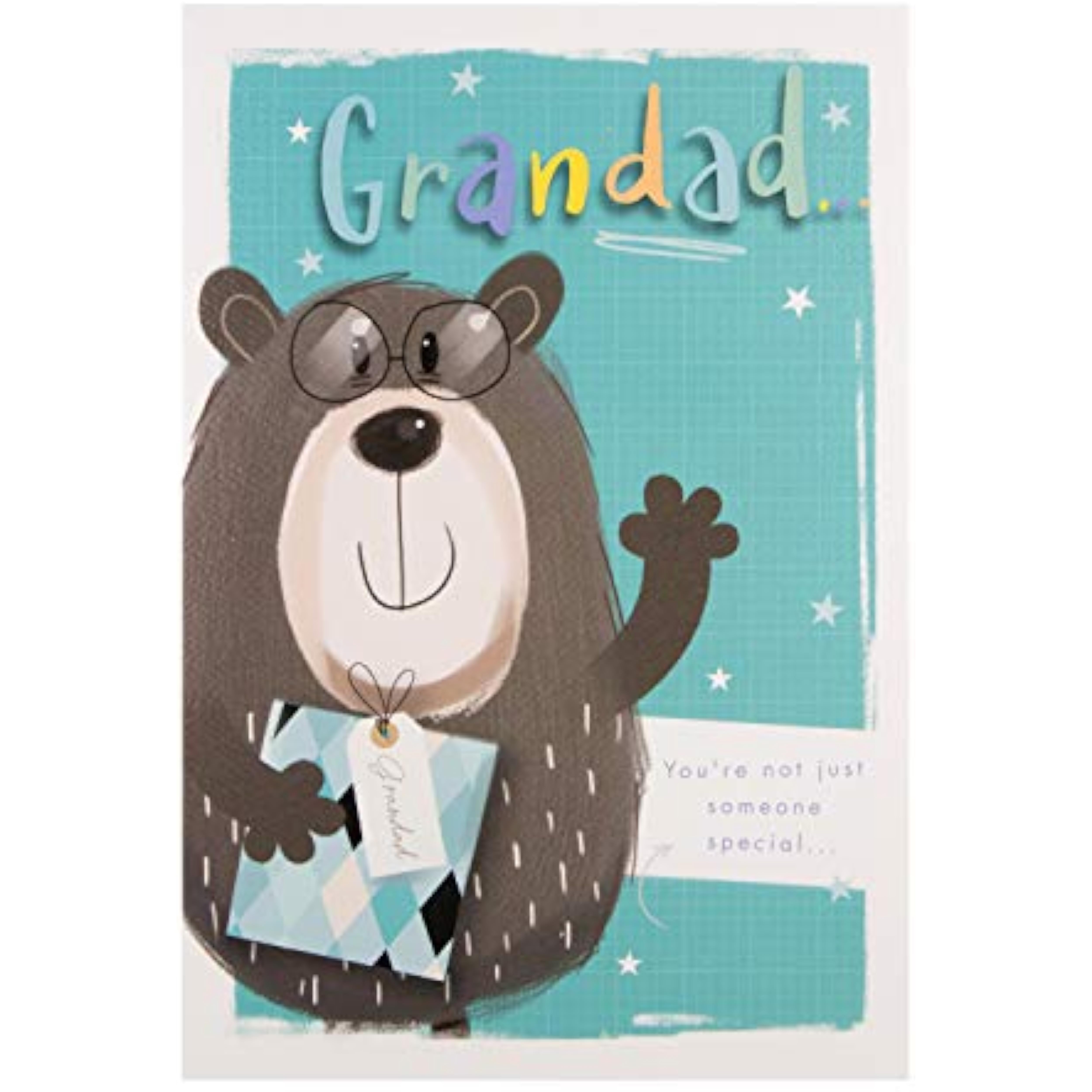 Hallmark Father's Day greeting card for Grandad with "Lots of Love" message, featuring colorful floral design and heartfelt message inside.